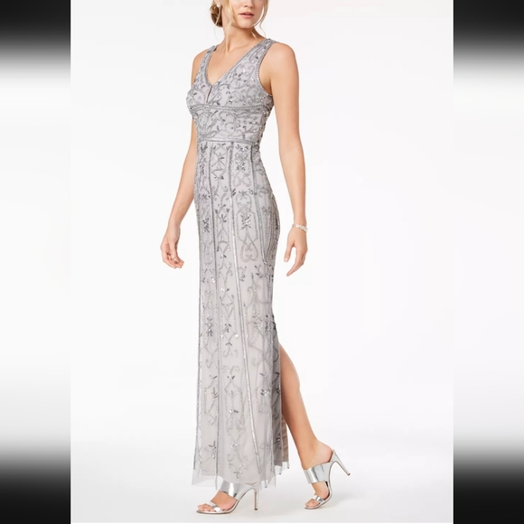Adrianna Papell Dresses & Skirts - Adrianna Papell Silver Beaded Formal Dress 10